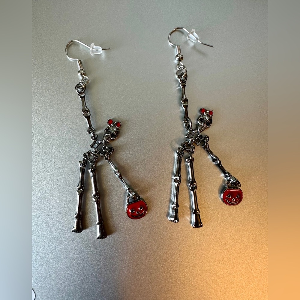Halloween Earrings Trick or Treat Skeleton Earrings Skeletons with Pumpkins New